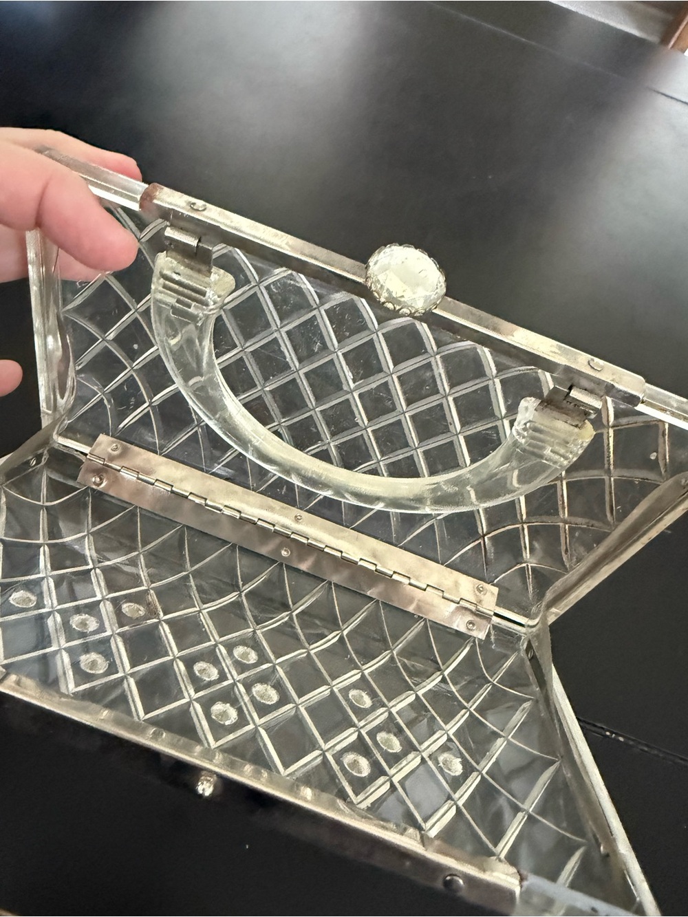 Vintage 1950’s Clear Lucite Purse Quilted with rhinestones - Picture 3 of 5